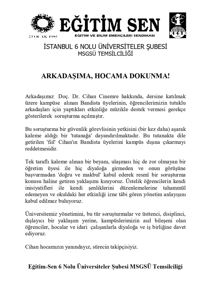 Cihan Cinemre'nin Yanındayız!

<a href="/egitimsen/">Eğitim Sen</a> 
<a href="/EgitimSenist6/">Egitim Sen İst 6</a> 
<a href="/msgsuniversite/">MSGSÜ</a>