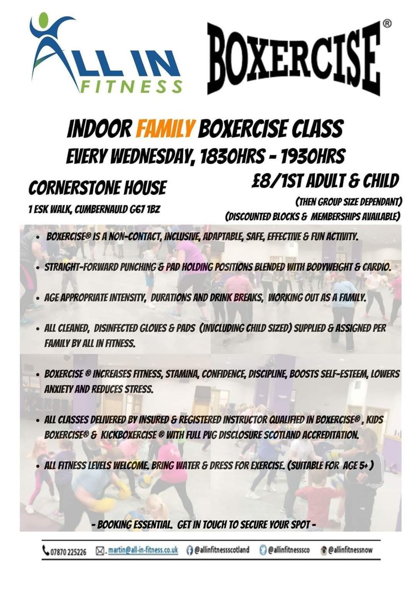 Get the whole gang involved in my Family friendly workouts! 

Family Bootcamp, daytime on Tuesdays for a 4 week run from July 16. 

Family Boxercise every Wednesday night