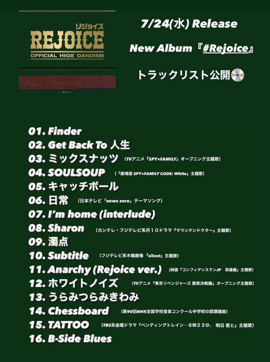 higemeetcom3104's tweet photo. Anachyって🥜tour ver.とはまた変えてきたってことかなぁ🤔
てことは、また生で聞けちゃうってことであってる🙃?
#Official髭男dism
#REJOICE
#Anachy https://t.co/t8LMMMfJer