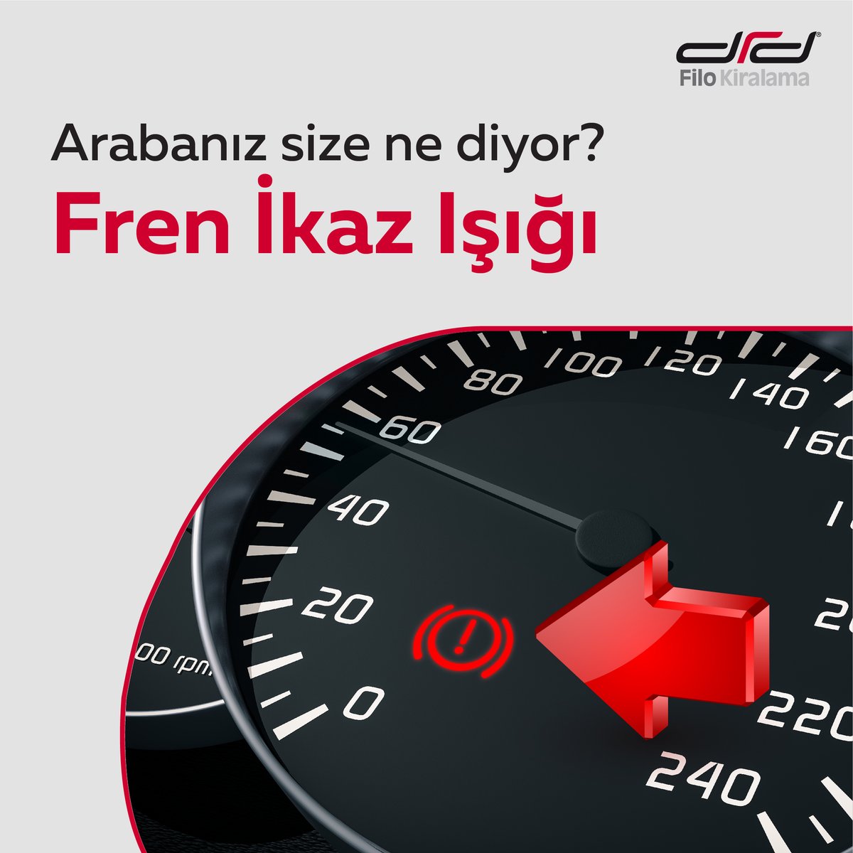 Arabanızın gösterge panelinde fren ikaz ışığının yanması, fren hidroliğinin düşük olduğu veya fren sisteminde kritik bir arıza olduğu anlamına gelmektedir. Bu durumda güvenliğiniz için aracınızı en yakın yetkili servise götürün. 

#DRD #FiloKiralama #ArabanızSizeNeDiyor