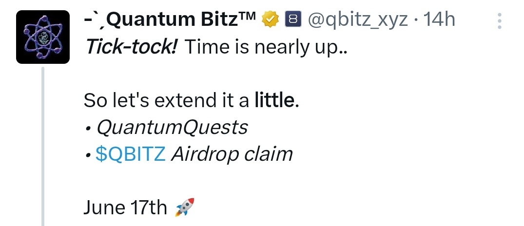 $QBITZ coming soon 🔜

Mark your calendar on June 17th

Hope you got enough points 😄
