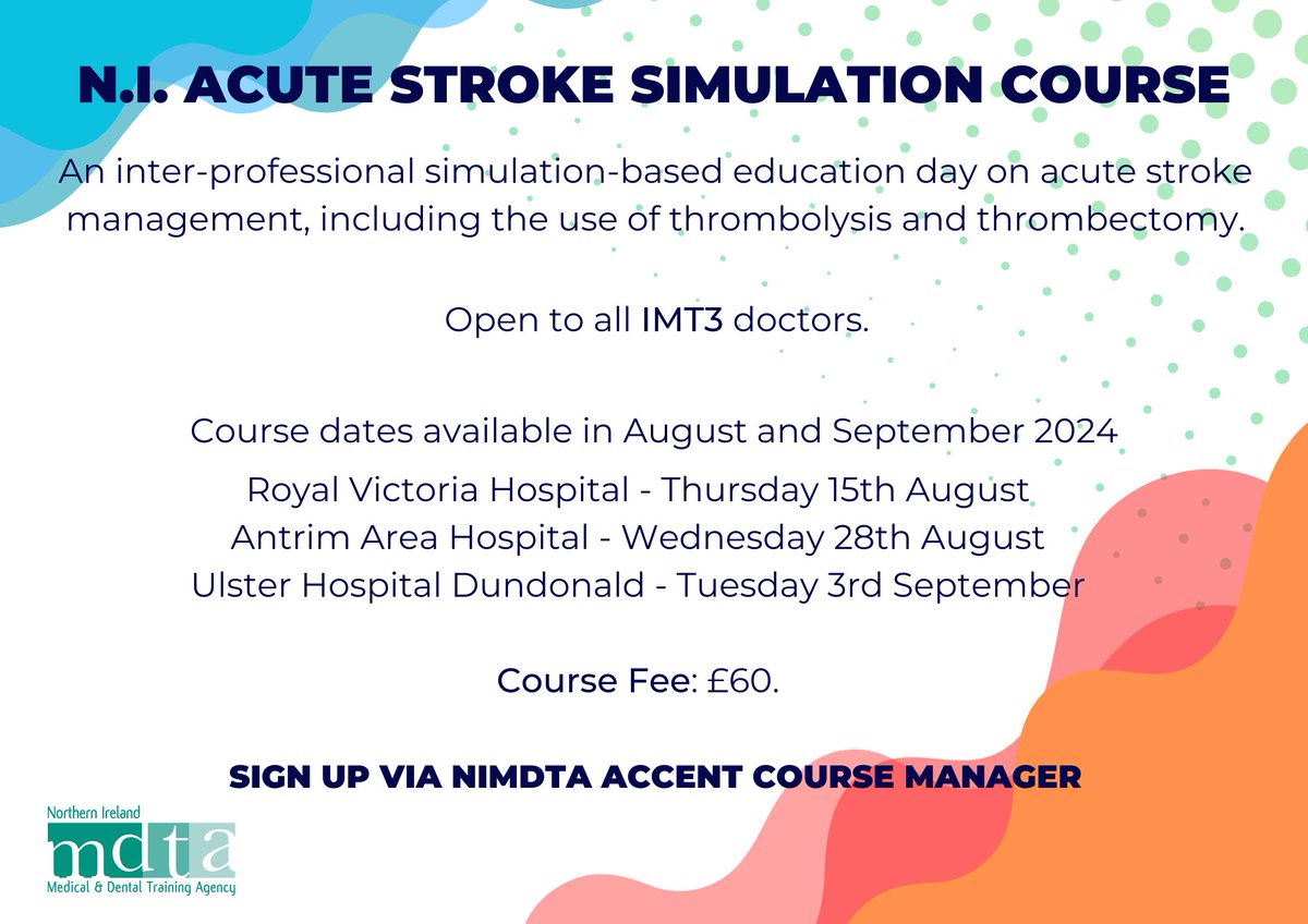 We're back! Very excited to run the NI Acute Stroke Simulation course again this year. 

An opportunity not to be missed if you're an IMT3. Get signed up asap!

<a href="/_NIMDTA/">NIMDTA</a>