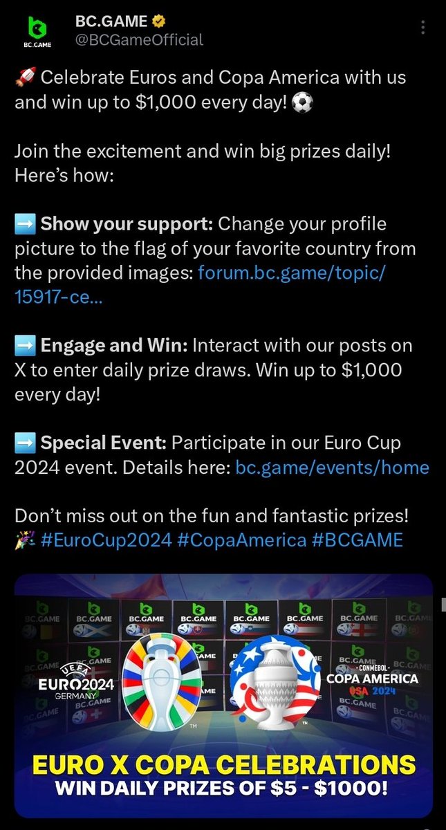 Shocked_Chilton's tweet image. Thank you #BCGAME for
Providing us football league contest.
♥️ You forever 
UID: 1265613
#BCGameofficial