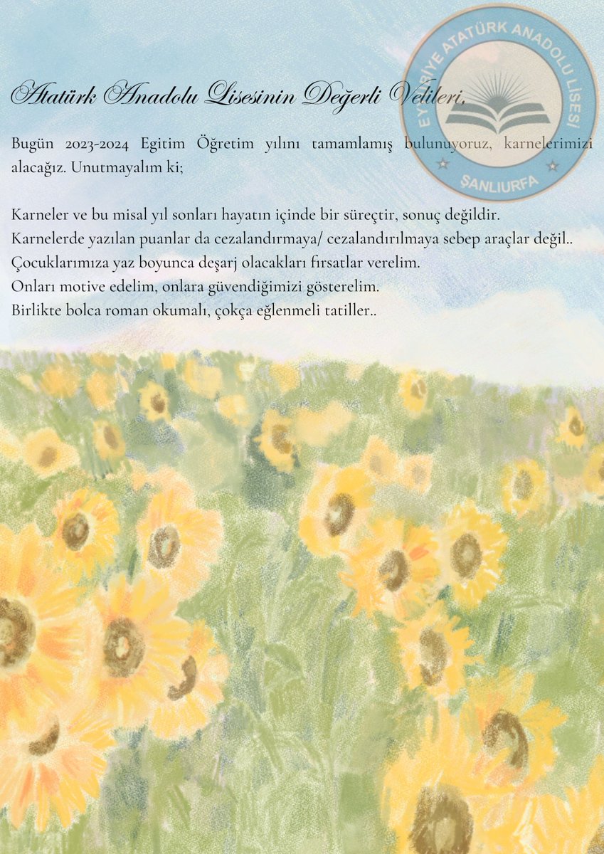 Atatürk Anadolu Lisesi (@atatrkanadolul1) on Twitter photo #Karne
#YılSonu
<a href="/hamit_kyc/">hamit kıyıcı</a>
<a href="/sanliurfammem63/">Şanlıurfa İl Milli Eğitim Müdürlüğü</a> <a href="/ASultanoglu63/">Asım SULTANOĞLU</a> <a href="/harrani63/">AHMET DEMİR</a> @ashil86 #Karne
#YılSonu
<a href="/hamit_kyc/">hamit kıyıcı</a>
<a href="/sanliurfammem63/">Şanlıurfa İl Milli Eğitim Müdürlüğü</a> <a href="/ASultanoglu63/">Asım SULTANOĞLU</a> <a href="/harrani63/">AHMET DEMİR</a> @ashil86