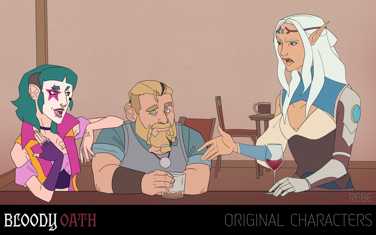 Part of my D&amp;D party in TLOVM artstyle ✨

feat. The Cleric caught in the crossfire of a lecture 😂

#dndart