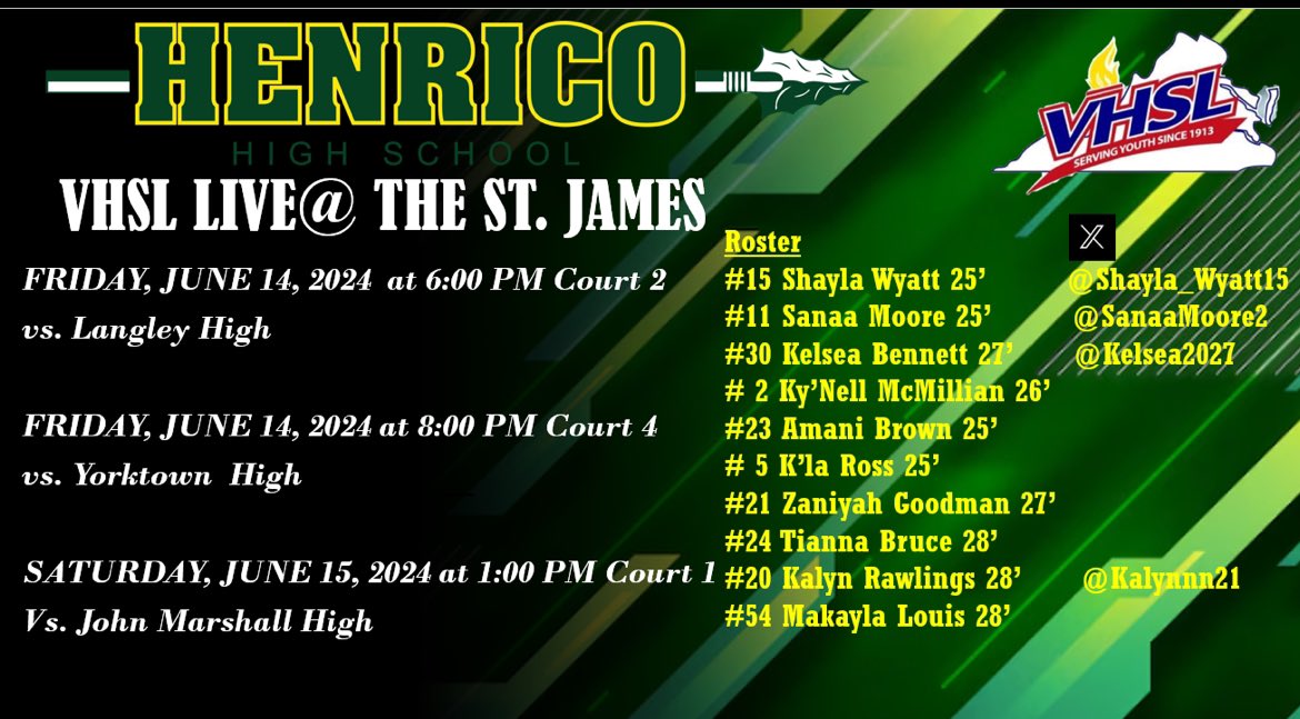 Coaches come check us  <a href="/henrico_gbb/">Henrico Girls Basketball</a> out at <a href="/VhslLive/">VHSL Live</a> at the St. James🏀