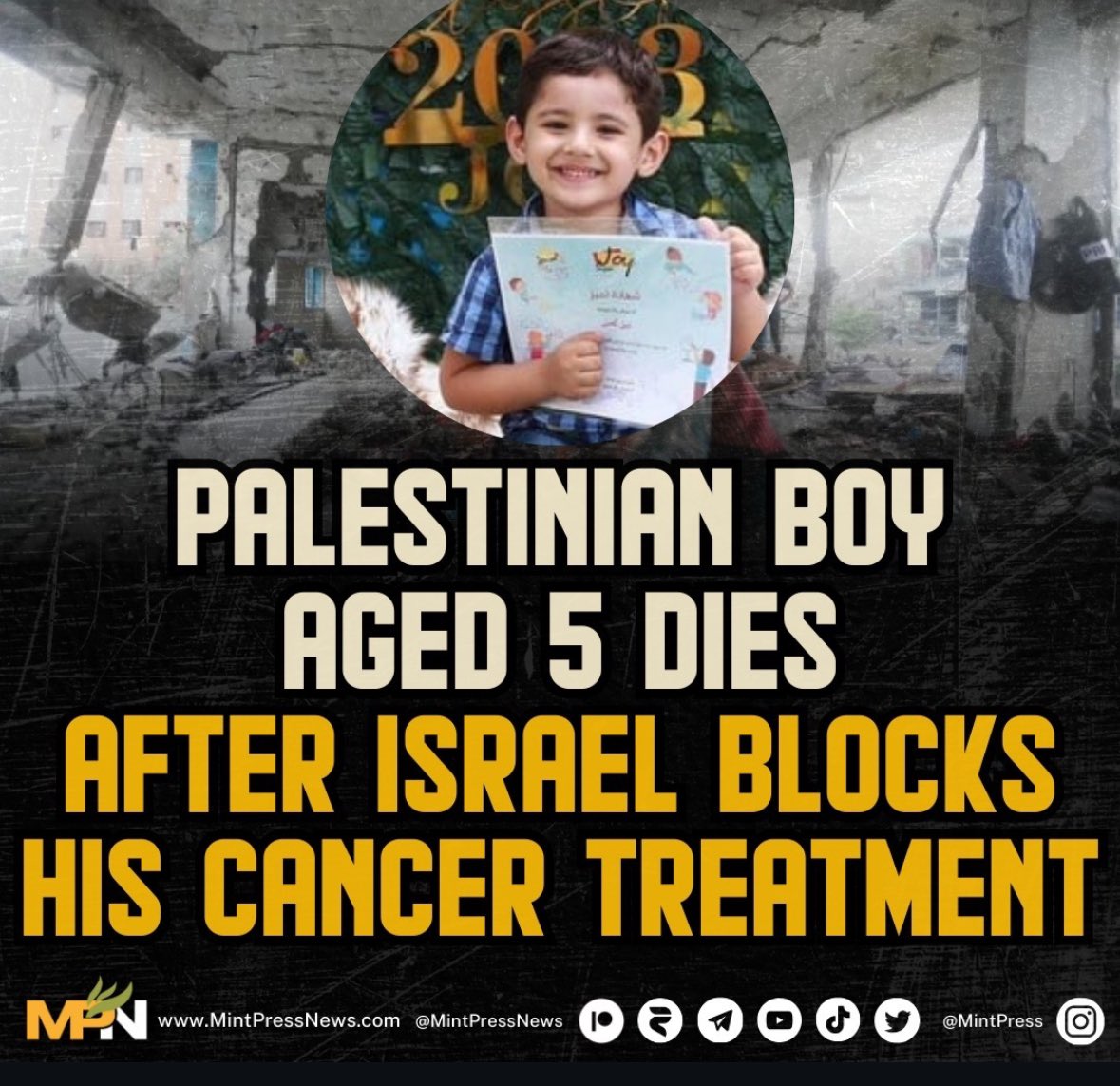 missfalsteenia's tweet image. Yet another Palestinian who died after Israel blocked his cancer treatment. He was 5 years old. 5.