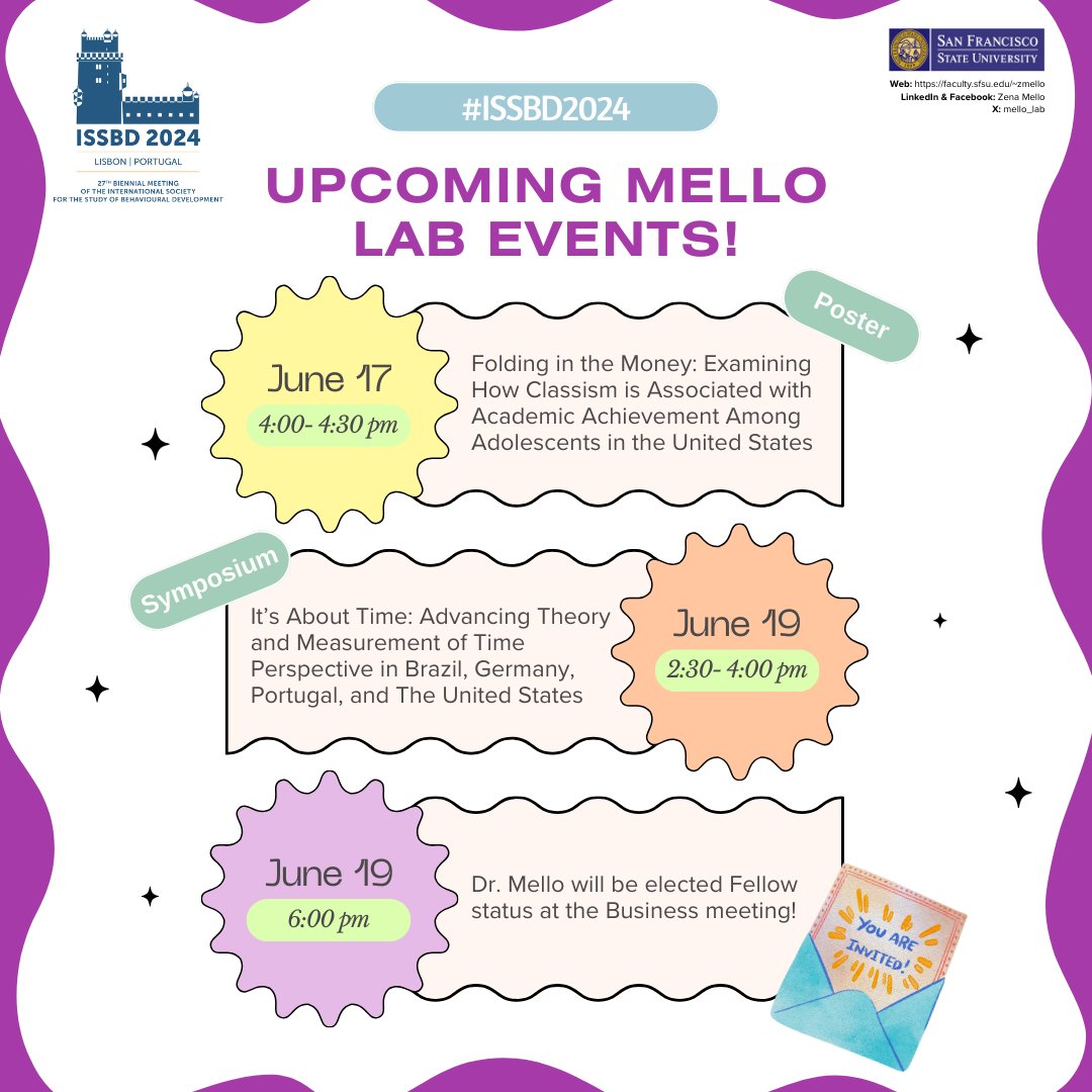 We are eager to announce that the The Mello Lab will be at the <a href="/ISSBD2024/">ISSBD 2024</a>  Biennial Meeting in Lisbon, Portugal! The lab will have 3 presentations for #ISSBD2024 feel free to join us - we can't wait!