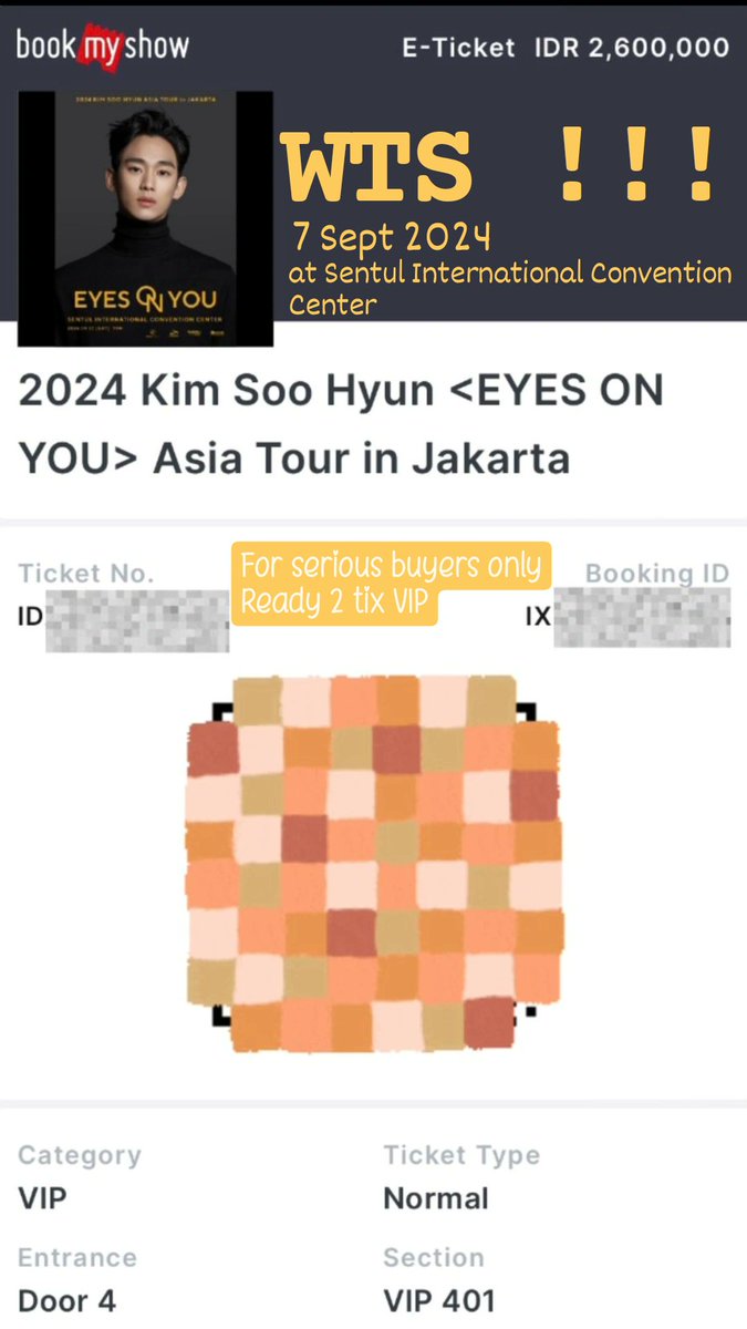 Agneslie08's tweet photo. Dijual cepat tiket fanmeet kim soo hyun.
Ready 2 tix VIP
Di jual karna teman sudah dapat yg vvip.
Yg minat bisa dm ya..
#eyesonyou #Kimsoohyun #kimsoomen #fanmeetkimsoohyun #fanmeeting https://t.co/gvXFlSUEhn