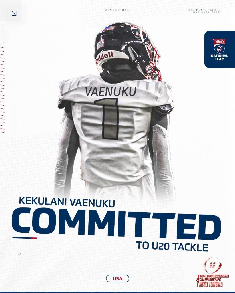 Kekulani Vaโenuku (@kekulanivaenuku) on Twitter photo Proud to announce my commitment and the blessing of this opportunity to represent Team USA in the IFAF World Junior Championship in Edmonton, Canada! <a href="/USNFT/">U.S. National Football Team</a> <a href="/CoachKRHarrison/">Coach Harrison, M.Ed.</a> <a href="/CoachJThomas79/">Josh Thomas</a> <a href="/dodie4nic/">James Harper</a> <a href="/SC_BulldogFB/">Summer Creek Football</a> <a href="/RavenFootballBC/">Benedictine Football</a> <a href="/JoelOsborn_BC/">Joel Osborn</a> <a href="/Coach_Merfeld/">Andy Merfeld</a> <a href="/coach_JLeonard/">Jake Leonard</a> Proud to announce my commitment and the blessing of this opportunity to represent Team USA in the IFAF World Junior Championship in Edmonton, Canada! <a href="/USNFT/">U.S. National Football Team</a> <a href="/CoachKRHarrison/">Coach Harrison, M.Ed.</a> <a href="/CoachJThomas79/">Josh Thomas</a> <a href="/dodie4nic/">James Harper</a> <a href="/SC_BulldogFB/">Summer Creek Football</a> <a href="/RavenFootballBC/">Benedictine Football</a> <a href="/JoelOsborn_BC/">Joel Osborn</a> <a href="/Coach_Merfeld/">Andy Merfeld</a> <a href="/coach_JLeonard/">Jake Leonard</a>