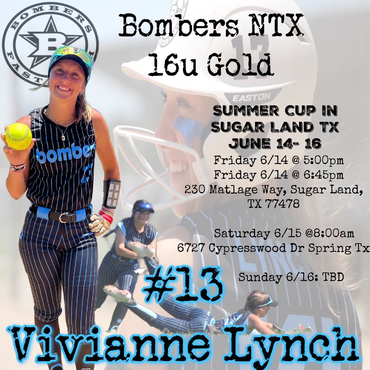Vivianne Lynch (@vivianne2027) on Twitter photo Come to the Summer Cup in Sugar land and check us out! Let’s go Bombers !!
<a href="/TXBombersNTX16u/">Texas Bombers NTX Gold 16u</a> <a href="/AvaVanV2027/">Ava Van Volkenburgh</a> <a href="/soren_canales09/">Soren Canales</a> <a href="/BenavidesOnnika/">Onnika Benavides</a> <a href="/BellaFlo51_8/">Isabella Flores</a> <a href="/ReaganMcG2027/">Reagan McGraw</a> <a href="/KPProwell2027/">Kendall Prowell</a> <a href="/dmillan03/">Dalilah Millan</a> Come to the Summer Cup in Sugar land and check us out! Let’s go Bombers !!
<a href="/TXBombersNTX16u/">Texas Bombers NTX Gold 16u</a> <a href="/AvaVanV2027/">Ava Van Volkenburgh</a> <a href="/soren_canales09/">Soren Canales</a> <a href="/BenavidesOnnika/">Onnika Benavides</a> <a href="/BellaFlo51_8/">Isabella Flores</a> <a href="/ReaganMcG2027/">Reagan McGraw</a> <a href="/KPProwell2027/">Kendall Prowell</a> <a href="/dmillan03/">Dalilah Millan</a>