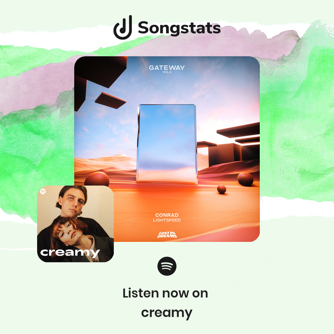 SongstatsApp's tweet photo. @hey_conrad_ Love your new release!! "Lightspeed" got added to the editorial playlist 'creamy' with over 767K Followers on Spotify! Discover even more awesome insights on the Songstats App. https://t.co/o19pn5TqAd