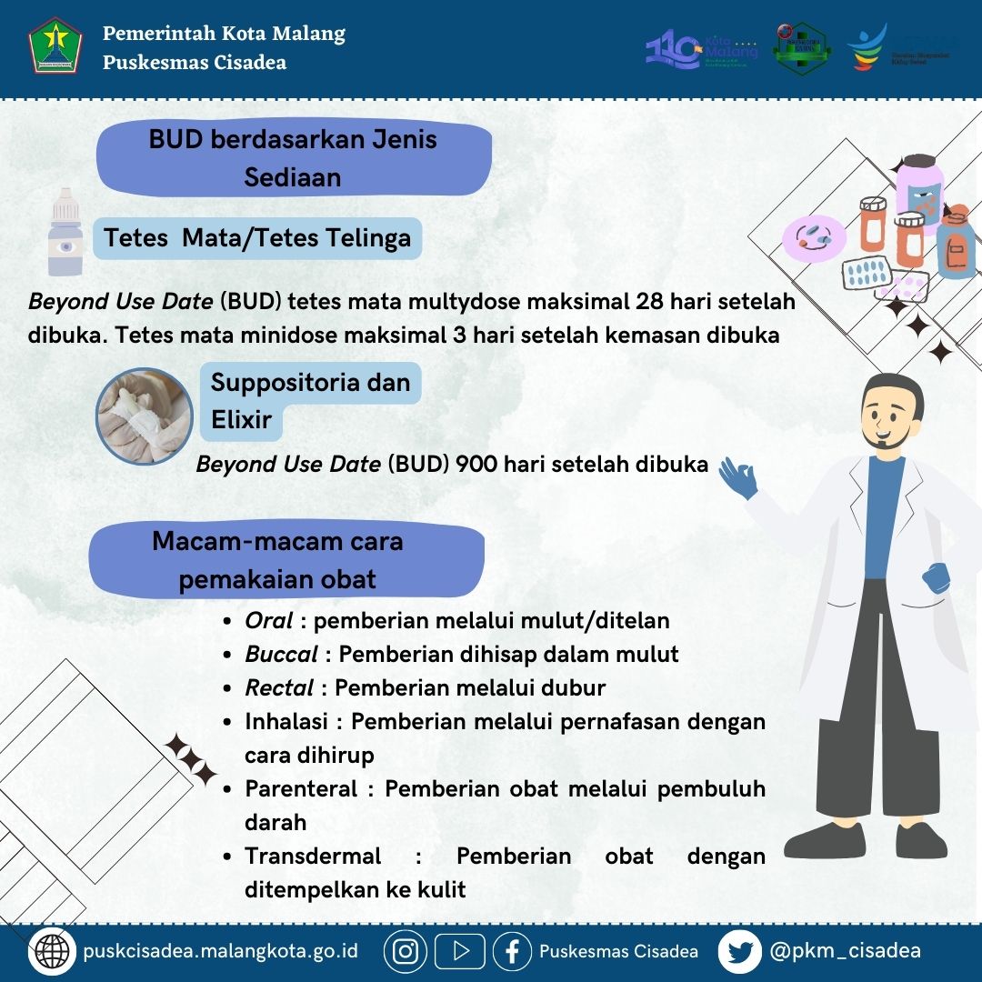 pkm_cisadea's tweet photo. Hallo Sobat Sehat 🤚
Selamat Sianggg
Yuk Kenali Beyond Use Date (BUD)
Beyond  use date adalah batas waktu penggunaan obat setelah kemasan dibuka  pertama kali. BUD ini beda dengan Expired Date (ED) adalah masa  kadaluarsa ketika obat masih utuh dan tidak dibuka dari kemasan. https://t.co/3orpCeY5gB