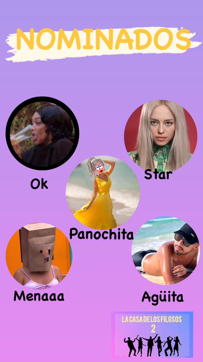 SoyLobaAuuuu's tweet image. Los nominados para la 5ta gala de eliminación son OK, Star, Panochita, Menaaa y Agüita 

#LCDLFilosos2 

A quien de ellos salvará Chillbunny?