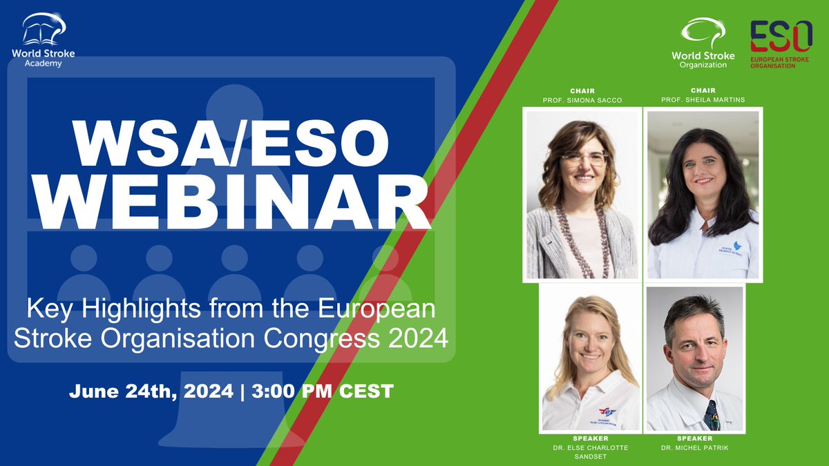 European Stroke Org (@esostroke) on Twitter photo Join us for an insightful webinar organised by ESO & <a href="/WorldStrokeOrg/">World Stroke Org</a>, highlighting key takeaways from #ESOC2024 in Basel. Essential for healthcare professionals & researchers: ow.ly/u5KH50ShPgu
<a href="/WorldStrokeEd/">World Stroke Academy</a> #stroketwitter <a href="/Simona_Sacco_/">Simona Sacco</a> <a href="/sheilambrasil/">sheila martins</a> <a href="/ECSandset/">Else C. Sandset</a> Join us for an insightful webinar organised by ESO & <a href="/WorldStrokeOrg/">World Stroke Org</a>, highlighting key takeaways from #ESOC2024 in Basel. Essential for healthcare professionals & researchers: ow.ly/u5KH50ShPgu
<a href="/WorldStrokeEd/">World Stroke Academy</a> #stroketwitter <a href="/Simona_Sacco_/">Simona Sacco</a> <a href="/sheilambrasil/">sheila martins</a> <a href="/ECSandset/">Else C. Sandset</a>