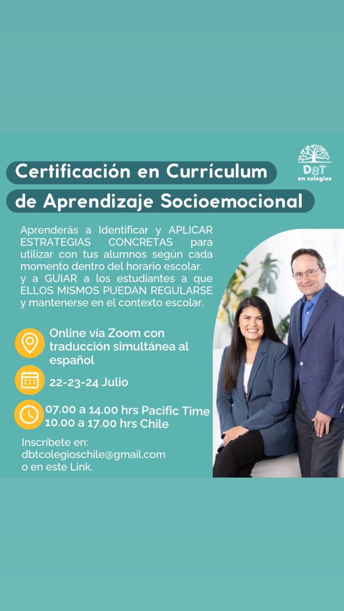 DBTChile's tweet photo. Entrenamiento en Habilidades Socio Emocionales en Colegios para la Desregulación Emocional. https://t.co/lAiyypMzhS