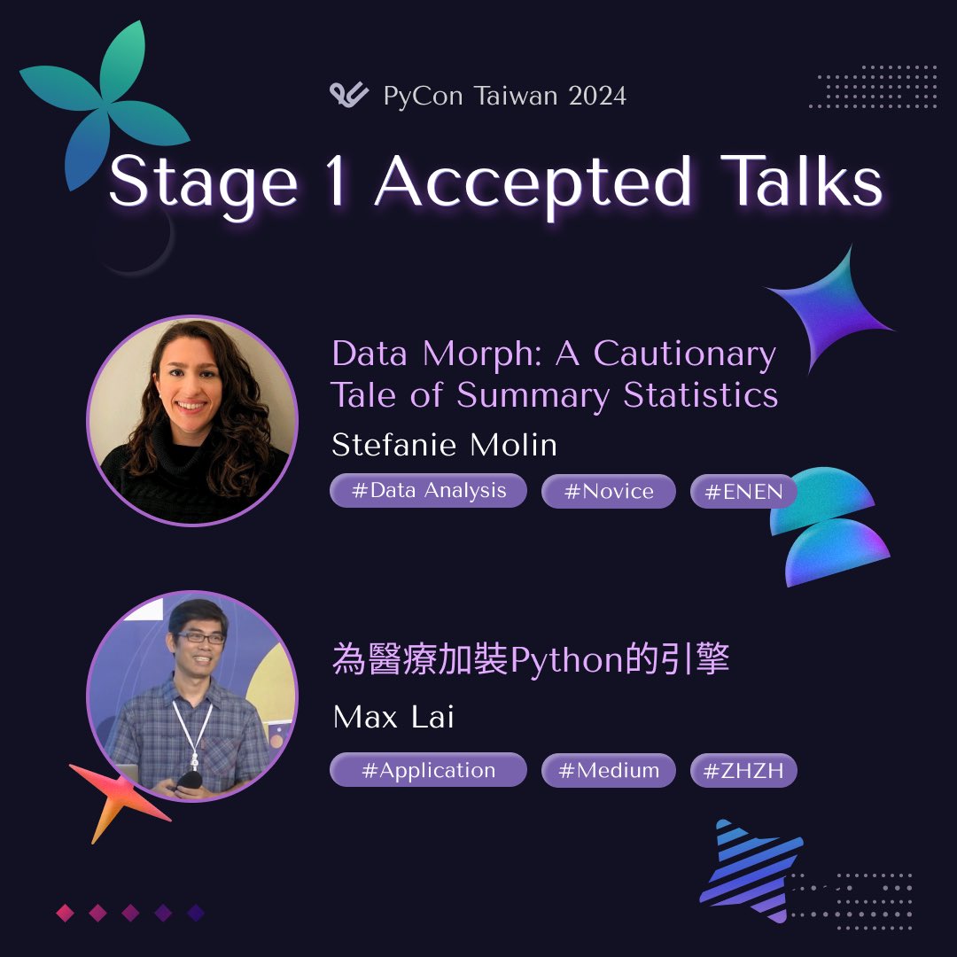 PyConTW's tweet image. 【🎉PyCon TW 2024 stage 1 accepted talks announcement】

Do you still remember the PyCon Taiwan review has two stages?
The review committee has approved and accepted some proposals in the first stage.
Let’s take a look at some of the outstanding works this year!

#pycontw2024