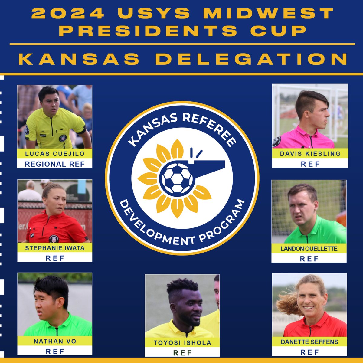 KSRefereePro's tweet photo. We want to congratulate and wish the best of luck to our 1️⃣4️⃣ referees and 3️⃣ mentors who are in Sioux Falls, South Dakota this weekend to represent Kansas at the 2024 US Youth Soccer Midwest Presidents Cup!

🧳✈️ #KSRefPro #KansasReferees #KRDP #ClaimTheCup #USYS @ussoccer_ref https://t.co/E0Jmd4BMQm