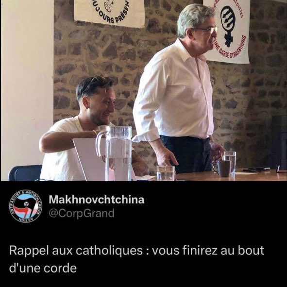 Civitas_'s tweet photo. Les appels aux meurtres publics des amis de Mélenchon contre les catholiques. https://t.co/oqyu9gMZYs