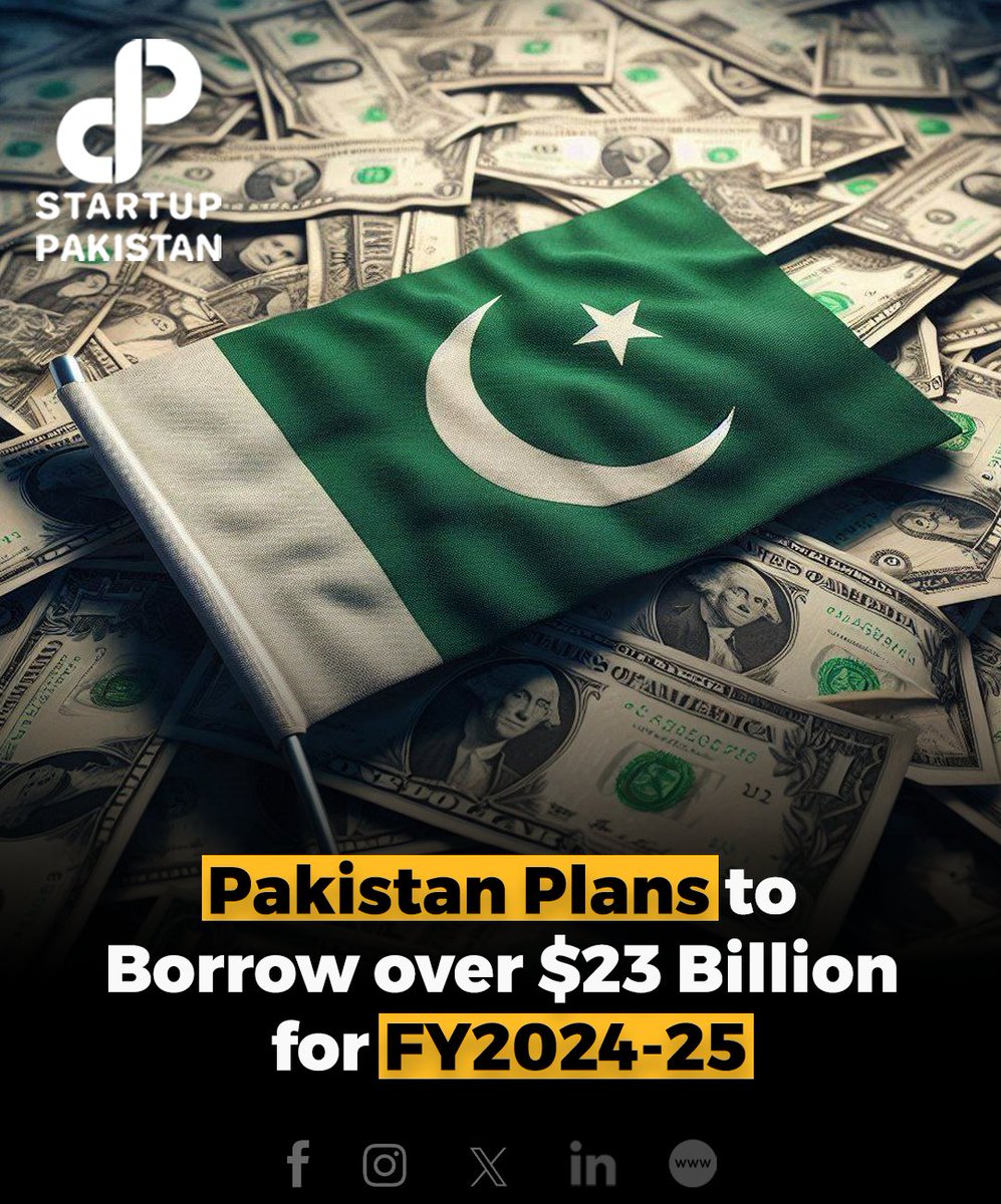 PakStartup's tweet image. The federal government plans to borrow at least $23 billion next fiscal year, including a $12 billion bilateral debt rollover. 

#PakistanBudget #ExternalFinancing #DebtRollover #FiscalPolicy #EconomicDevelopment #Budget2024