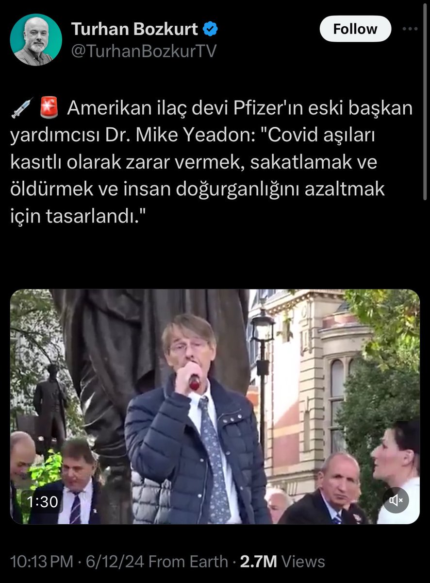 Virolog hatırlatması:
👉Bahsi geçen Michael Yeadon “eski başkan yardımcısı” değil.
👉Pfizer’daki aşılarla bir alakası yok. 
👉Kendisi 2011 senesine kadar Pfizer’da sadece alerji departmanında VP olarak çalıştı. VP: vice president anlamına geliyor fakat ilaç şirketlerinde yüzlerce