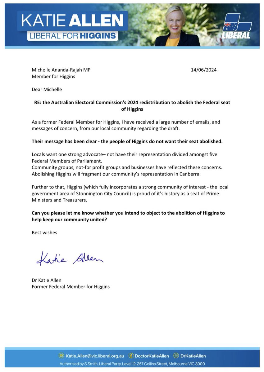Looking forward to multi-partisan support to reject the AEC draft to abolish the Federal seat of Higgins.