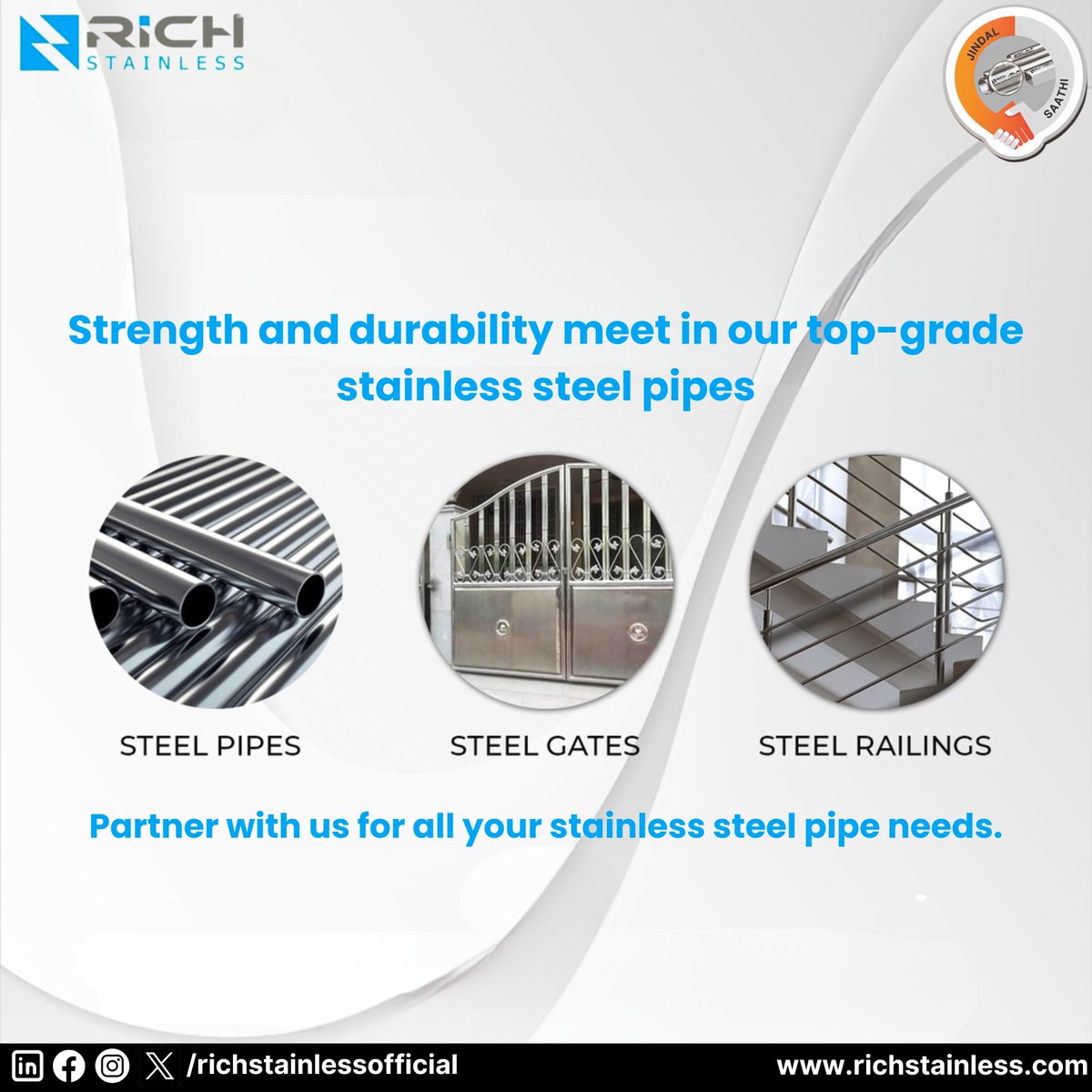 Our stainless steel pipes are crafted with precision for optimal performance. Trust us for all your piping needs. #richstainless #metalfabrication #steelgates #304stainlesssteel #jindalsteel