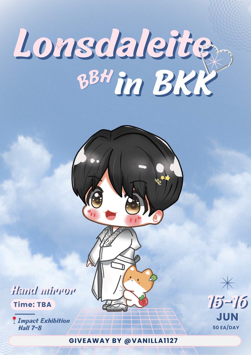 vanilla1127's tweet photo. [PLS RT] 🍓 GIVEAWAY 💎✨
LONSDALEITE IN BKK

🎁 Hand Mirror 100 ea 🪞 (50 ea/day)
📍 Impact Exhibition Hall 7-8
📅 15-16 JUN 2024
⏰ TBA

✅ RT this tweet
รับแลก giveaway นะคะ mention/dm ได้เลยค่ะ

#BBHLonsdaleiteinBKK 
#LONSDALEITEinBKK #2024BAEKHYUNASIATOURinBKK https://t.co/W49HDMjrTJ