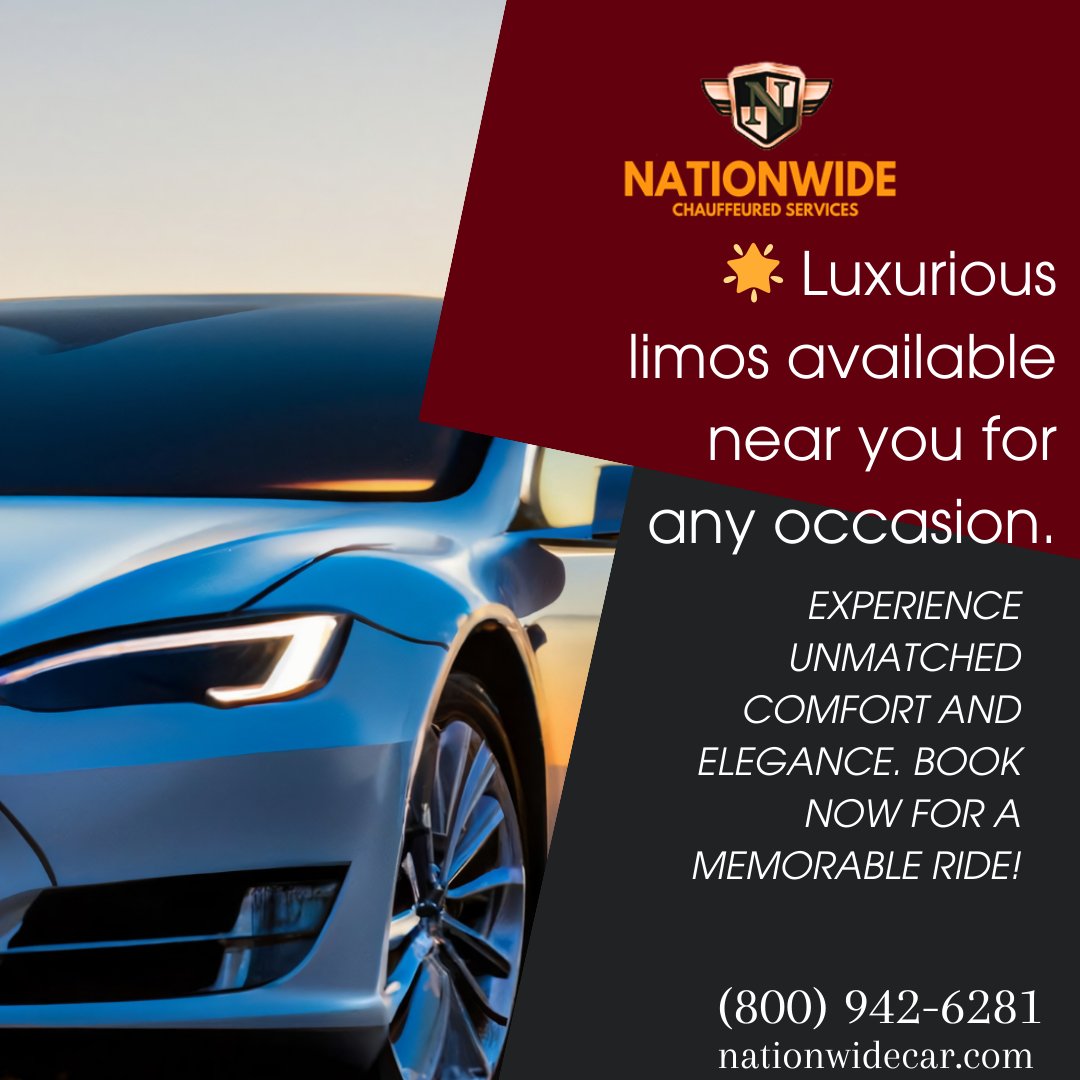 nationwidecar20's tweet image. #LimosNearMe
Looking for 'Limos Near Me'? Look no further! #NationwideChauffeuredServices offers top-notch luxury transportation nationwide. Call us at (800) 942-6281 or visit tinyurl.com/mpvammkk for bookings today! #LimoForRentNearMe  #LimoNearMe #LimoServiceNearMe #Limo
