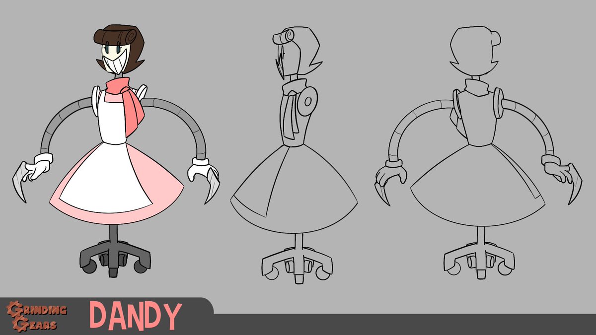GrindingGearsOF's tweet photo. This is Dandy, originally made as an animatronic for a “decades of history” museum, it was learned Dandy was useful for many tasks outside her designed function. Her model is often found in restaurants and gardens, using the knifes on her hands to complete tasks.

#dandy https://t.co/fAokNUeqxH