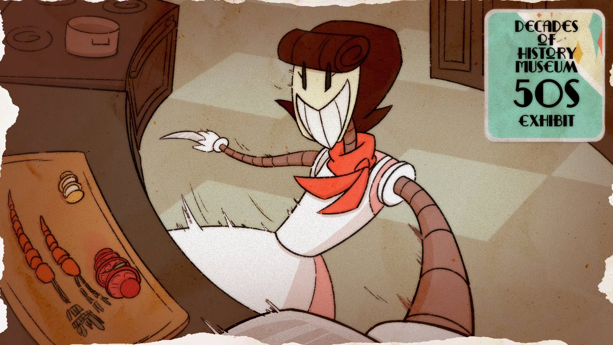GrindingGearsOF's tweet photo. This is Dandy, originally made as an animatronic for a “decades of history” museum, it was learned Dandy was useful for many tasks outside her designed function. Her model is often found in restaurants and gardens, using the knifes on her hands to complete tasks.

#dandy https://t.co/fAokNUeqxH