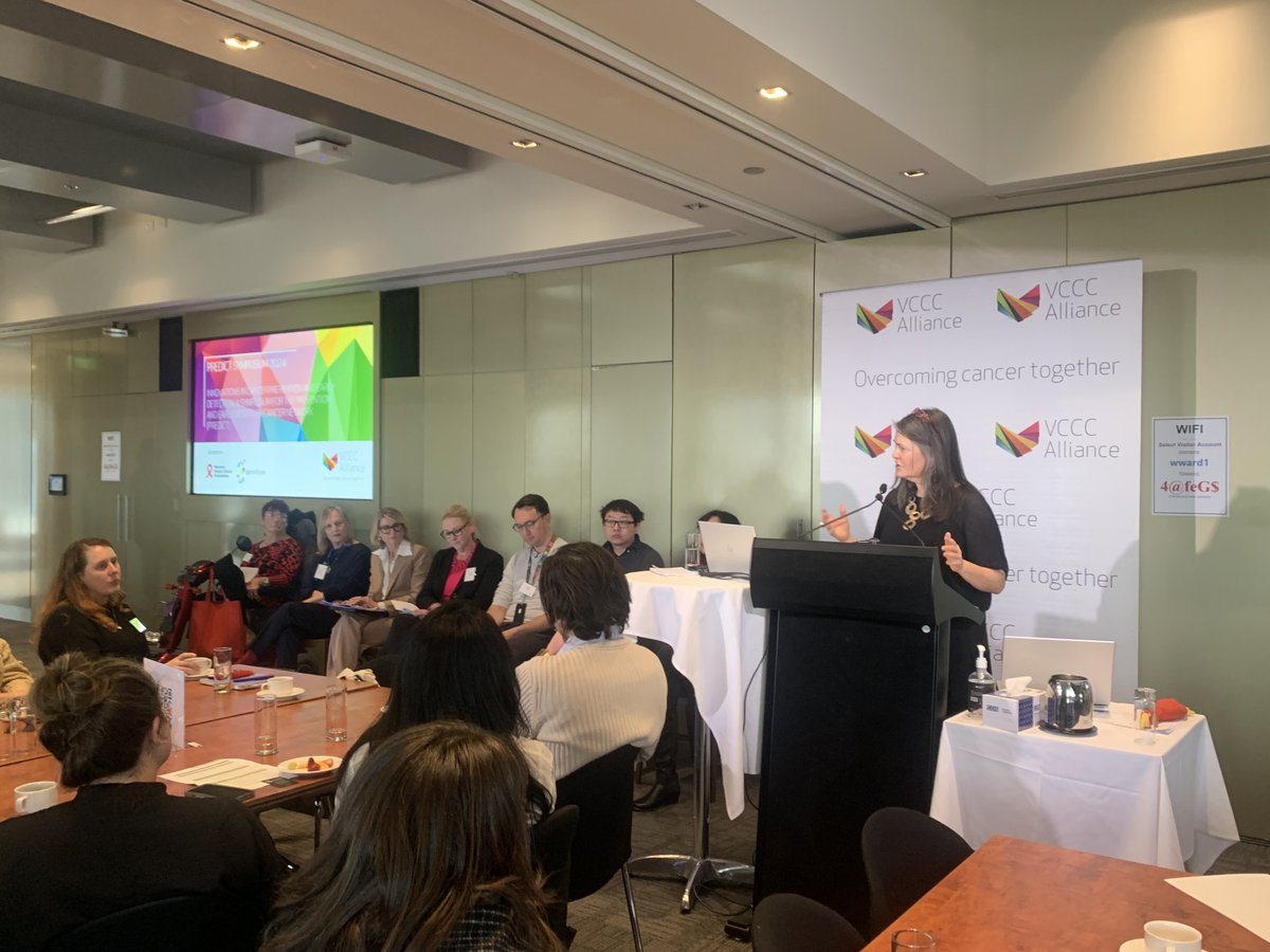 VCCCAlliance's tweet photo. Prof Nancy Baxter @enenbee @unimelbMSPGH leads our last session at today’s #PREDICT24 Symposium - ‘Navigating the Development of Cancer Risk Management Strategies: Lessons from Established Trials and Real-world Applications’
#Cancer #RiskManagement https://t.co/QuW3ZqAdNO
