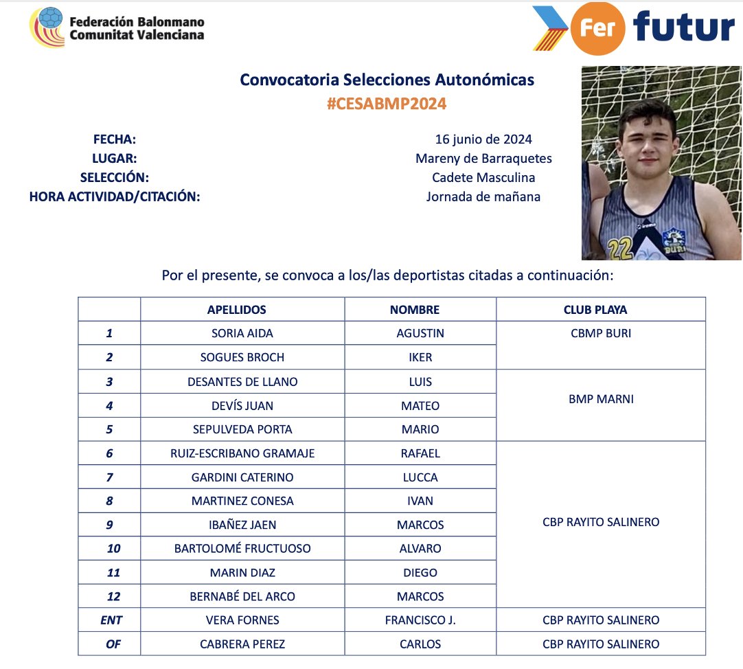 chvilareal's tweet photo. SELECCIÓN VALENCIANA.
El jugador Iker Sogues del Cadete Masculino ha sido convocado con la Selección Valenciana de Balonmano Playa, y  se desplazará  este Domingo a  Mareny de Barraquetes, seguimos creciendo y seguimos mejorando.
#villarrealcf
#endavantesports
#smevilareal https://t.co/PWzAl32nzf