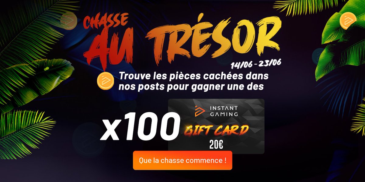 InstantGamingFR's tweet image. 🌴 La chasse au Trésor est ouverte ! 💰

Trouve les pièces cachées dans nos posts X, Instagram et Facebook et tente de gagner une carte cadeau de 20€ !

100 cartes cadeaux seront offertes parmi tous ceux qui commenteront sous les posts concernés avec #Eldoradosummersales ! 🤑…