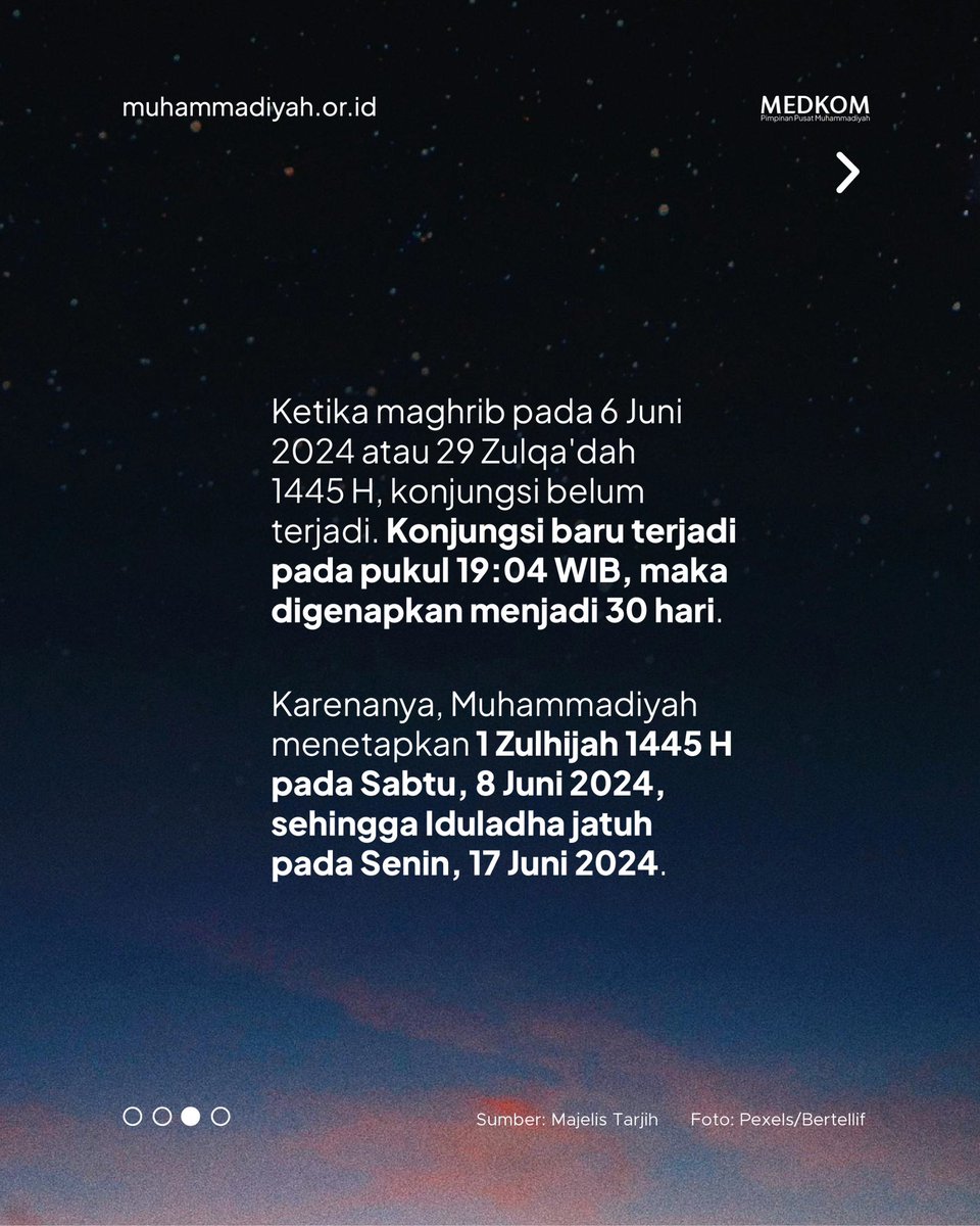 muhammadiyah's tweet photo. Adanya perbedaan dalam menetapkan penanggalan hijriyah tentunya akan berdampak pada pelaksanaan ibadah khususnya ibadah yang telah ditentukan tanggal dan waktu pelaksanaannya seperti puasa Arafah dan Iduladha.

Adanya perbedaan ini semakin menegaskan pentingnya Kalender Hijriyah Global Tunggal (KHGT) yang memiliki prinsip satu hari untuk seluruh dunia, sehingga perbedaan puasa dan wukuf di Arafah tidak lagi terjadi.

______
Twitter: muhammadiyah
Fanspage: Persyarikatan Muhammadiyah
IG: Lensamu
Tiktok: Lensamu
Youtube: Muhammadiyah Channel
Website: https://t.co/zN5r1xfBhG

© Media dan Komunikasi Pimpinan Pusat Muhammadiyah

#Muhammadiyah #Iduladha #Arafah #Zulhijah
