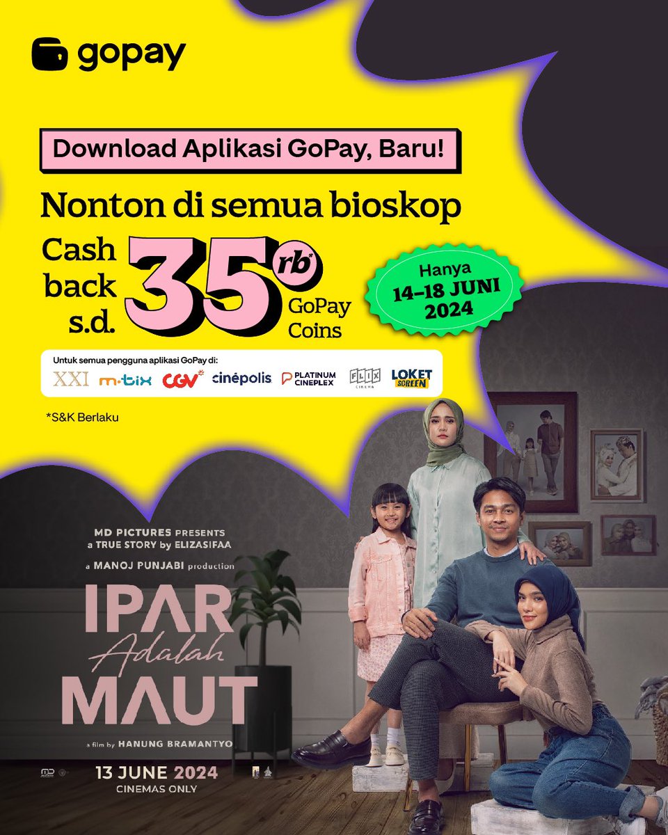 Long weekend gini enaknya nonton di bioskop gasi? Mumpung beli tiket nonton dpt Cashback sampe 35rb kalo bayar pakai aplikasi GoPay nih! Promonya berlaku buat semua pengguna aplikasi GoPay, jadi pastiin kalian udah download yah! Gw kemaren abis nonton “Ipar Adalah Maut” mayan