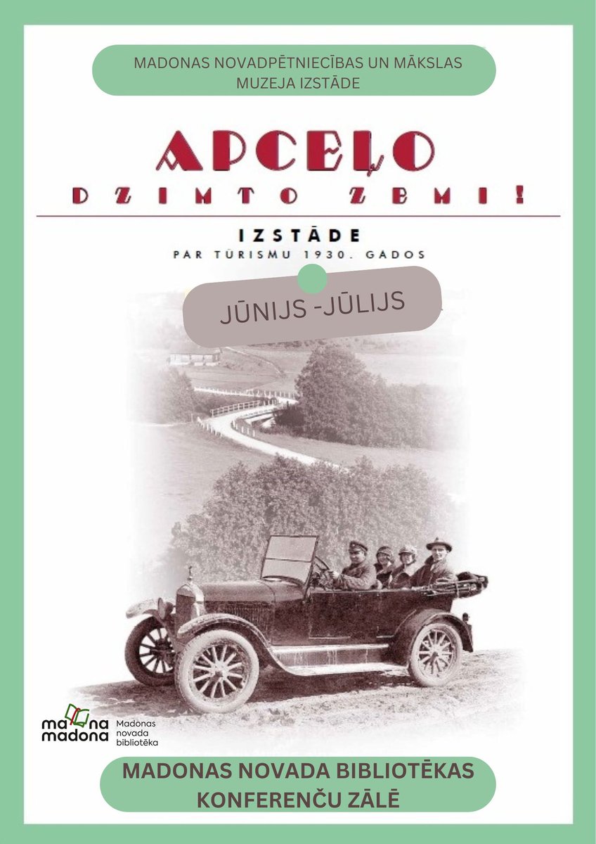 Konferenču zālē līdz 5. jūlijam apskatāma Madonas novadpētniecības un mākslas muzeja veidotā izstāde par 30. gadu tūrismu "Apceļo dzimto zemi!" 📷

#MadonasNovadaBiblioteka