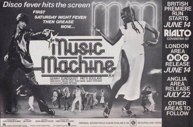 wilsongullis's tweet photo. Forty-five years ago today in London cinemas, disco fever hit the screen... #TheMusicMachine #1970s #film #films #GerrySundquist #PattiBoulaye #ClarkePeters #disco #IanSharp https://t.co/s7bwcH5odN