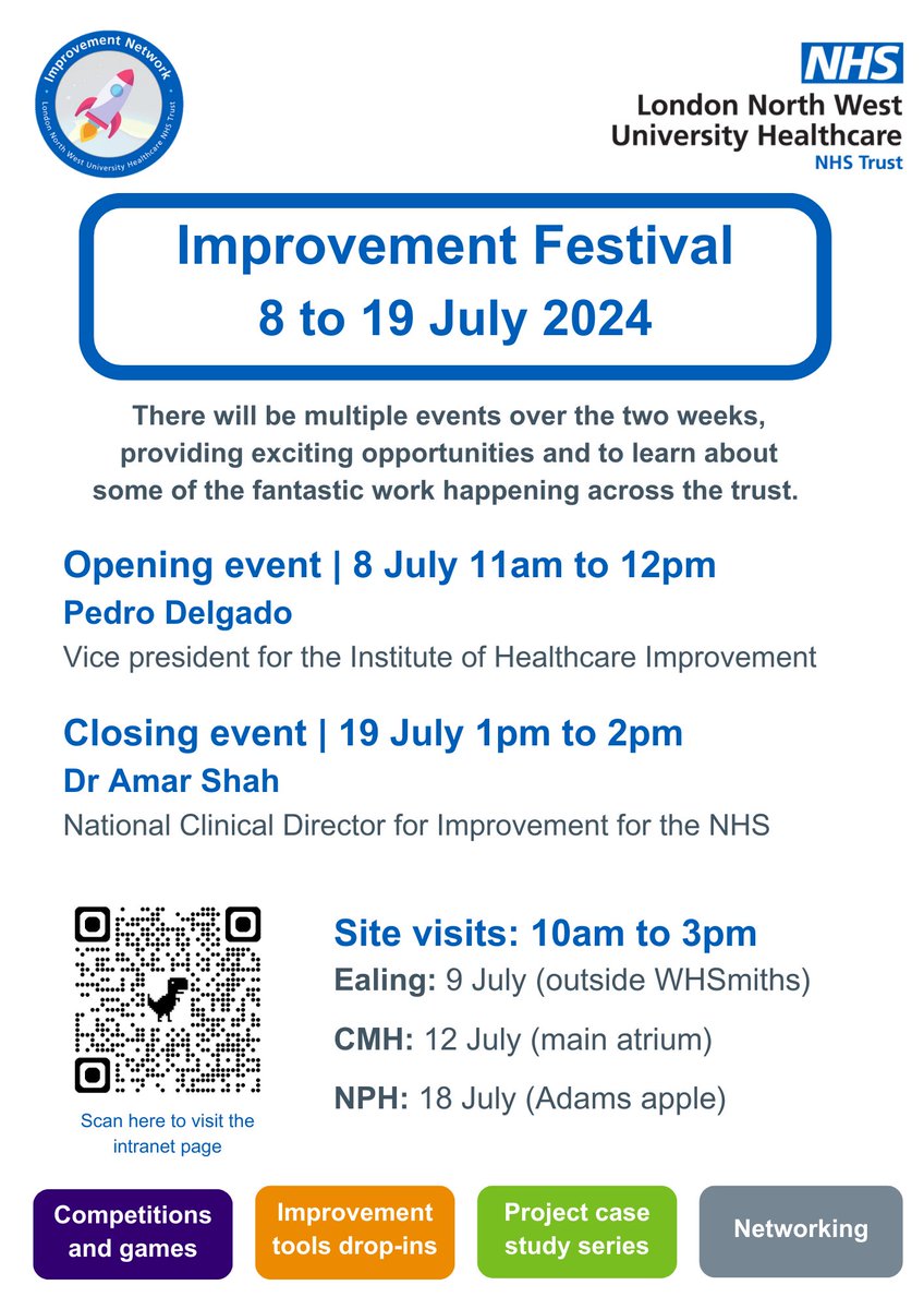 Hello LNWH Improvers! We are hosting an Improvement Festival in July and we would love to see you. Log in to the staff Intranet page to find out more: weare.lnwh.nhs.uk/improvement-fe…