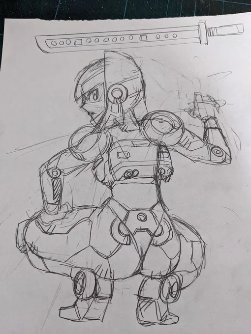 ご依頼ないけど描いてみたシリーズ!ナイトバードカラー色紙描きました!①ラフを描きます②ラフ画を仕上げてパソコンに取り込み各部を調整してからプリントアウト③拡大コピーしたものの裏からシャーペンで塗りつぶします④色紙にあててボールペンでなぞり転写します 