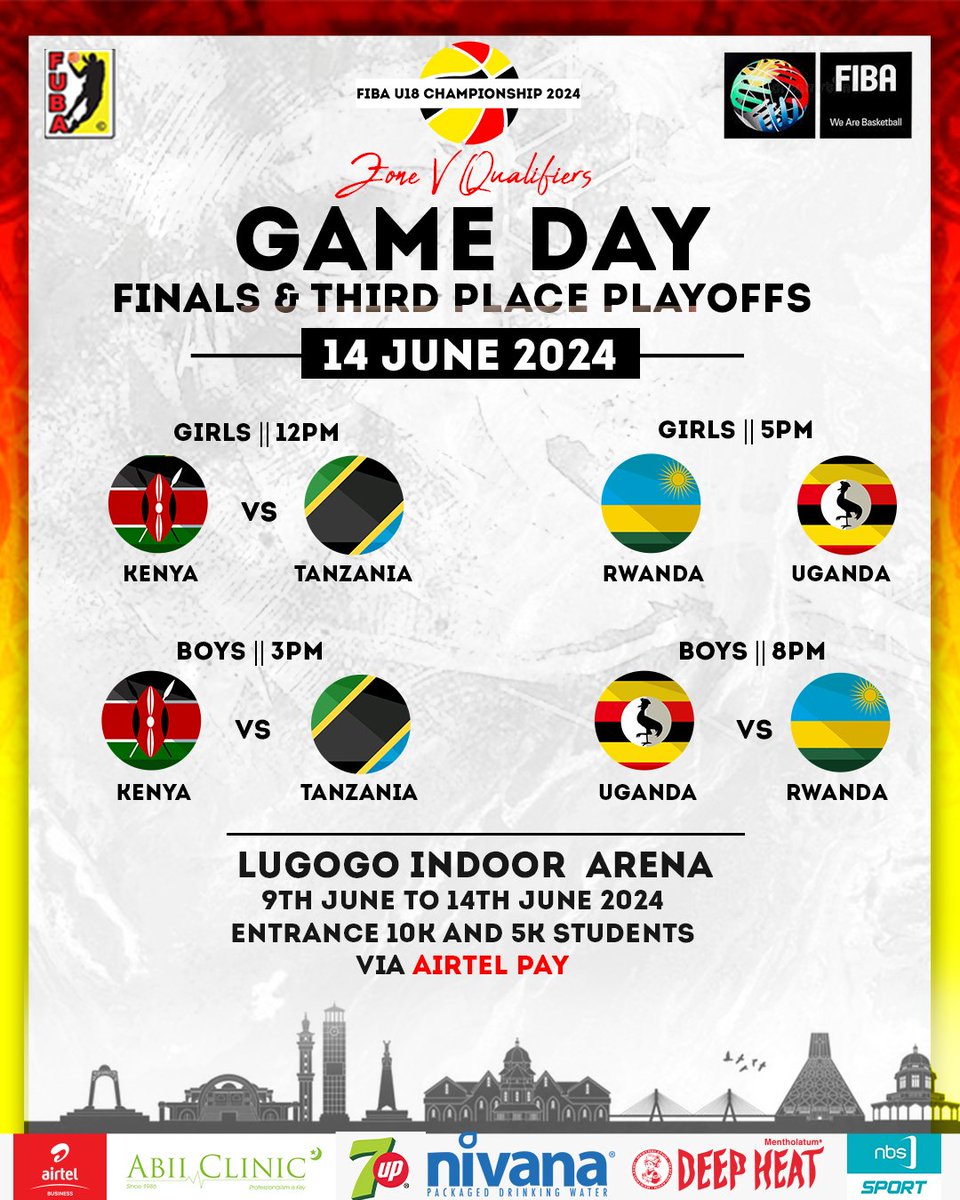 jkldolphins's tweet photo. The FINALS are here!!! Everyone, let's meet at Indoor arena Lugogo tonight and support the junior @GazellesUG and @UGSilverbacks!๐๐
#FIBAU18ZoneVQualifiers
#LetsGoUgLetsGo!๐บ๐ฌ https://t.co/LNbrCLp6X6