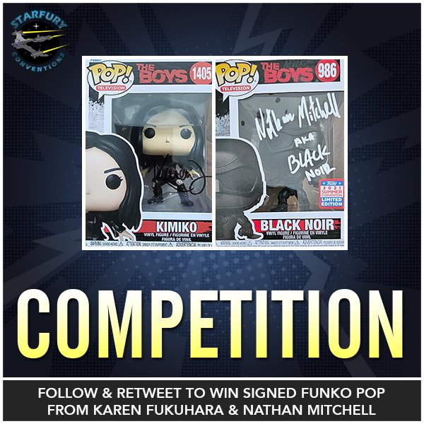 Starfury Conventions (@starfuryevents) on Twitter photo The best show on TV, #TheBoys, has returned for the fourth season!
To celebrate, we are giving away <a href="/OriginalFunko/">Funko</a> of Kimiko and Black Noir, signed by <a href="/KarenFukuhara/">Karen Fukuhara</a> and <a href="/itsNateMitchell/">Nathan Mitchell</a>!
For a chance to win, simply follow us and retweet this post! Winner chosen on Sunday. The best show on TV, #TheBoys, has returned for the fourth season!
To celebrate, we are giving away <a href="/OriginalFunko/">Funko</a> of Kimiko and Black Noir, signed by <a href="/KarenFukuhara/">Karen Fukuhara</a> and <a href="/itsNateMitchell/">Nathan Mitchell</a>!
For a chance to win, simply follow us and retweet this post! Winner chosen on Sunday.