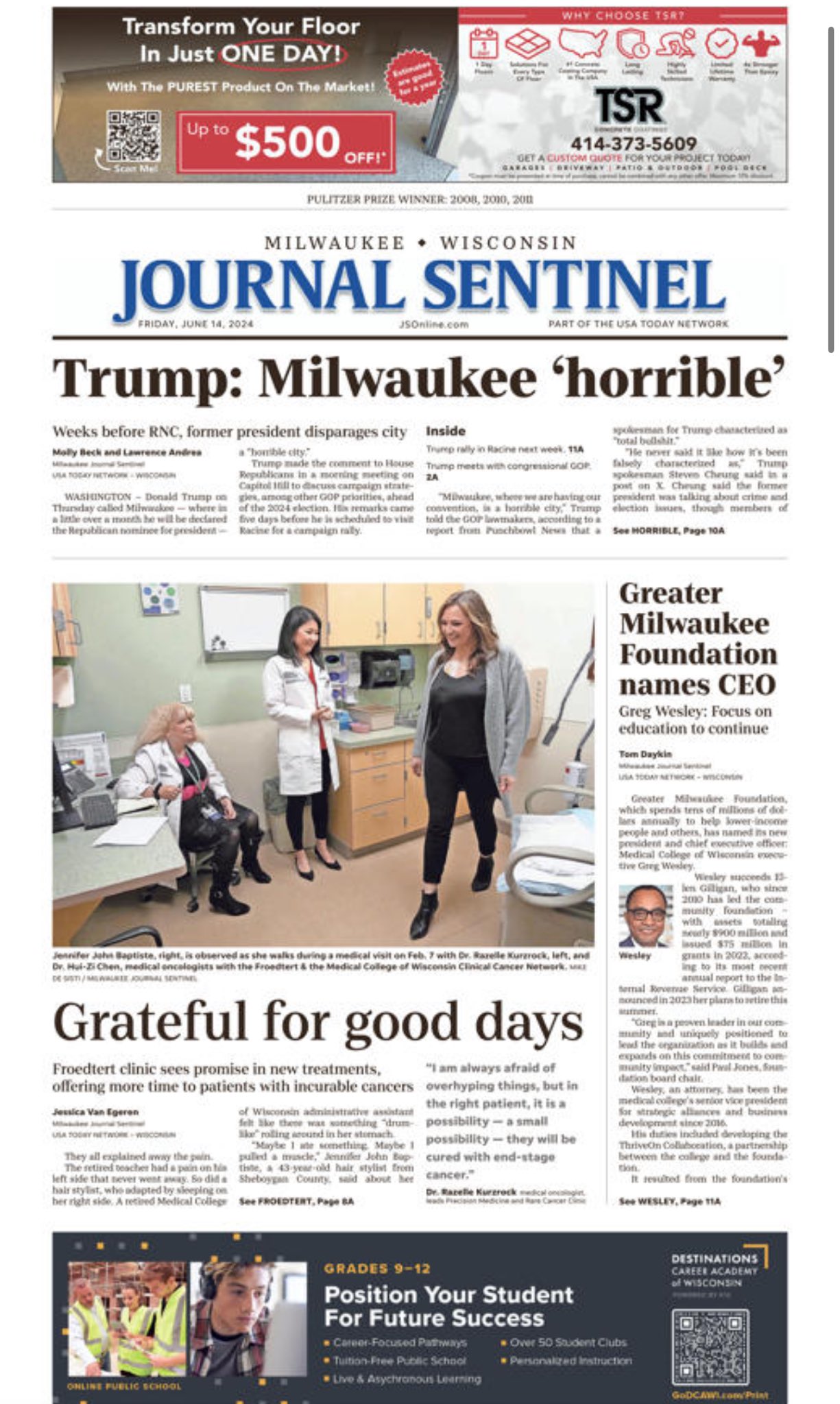 Jake Sherman on X: &ldquo;Front page of today&rsquo;s Milwaukee Journal 