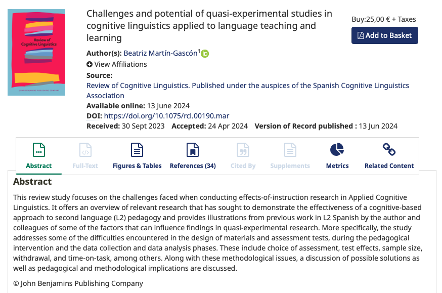 bmartingascon1's tweet image. Challenges and potential of QED studies in cognitive linguistics applied to L2 teaching-learning is OUT! ✨So happy to be part of the SI on Bringing figurative language into real L2 classrooms. Special thanks to the editors and amazing women @rllopis_CU &amp;amp; @AnaPiquerPiriz ☺️