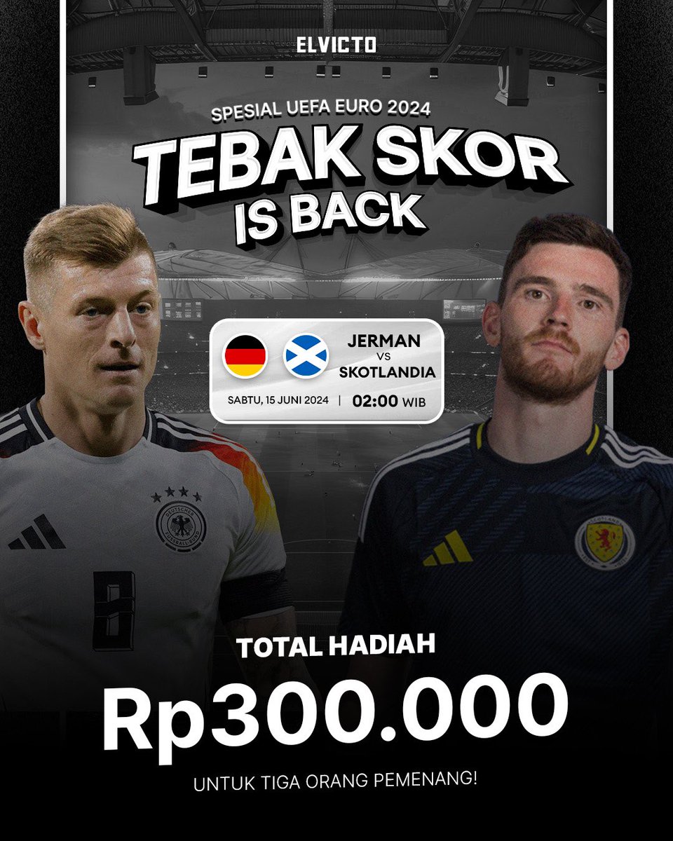 elvicto_id's tweet photo. 🚨TEBAK SKOR IS BACK🚨

Caranya gampang bgt bro!

1. Like dan Retweet Tweet ini

2. KOMEN DIBAWAH SKOR TEBAKAN LU!
Contoh : Jerman 1 - 2 Skotlandia

3. FOLLOW AKUN X ELVICTO 

DIUNDI BESOK YAK

LESTGO!

#Giveaway #Zonauang https://t.co/wyV4Y3JCCq