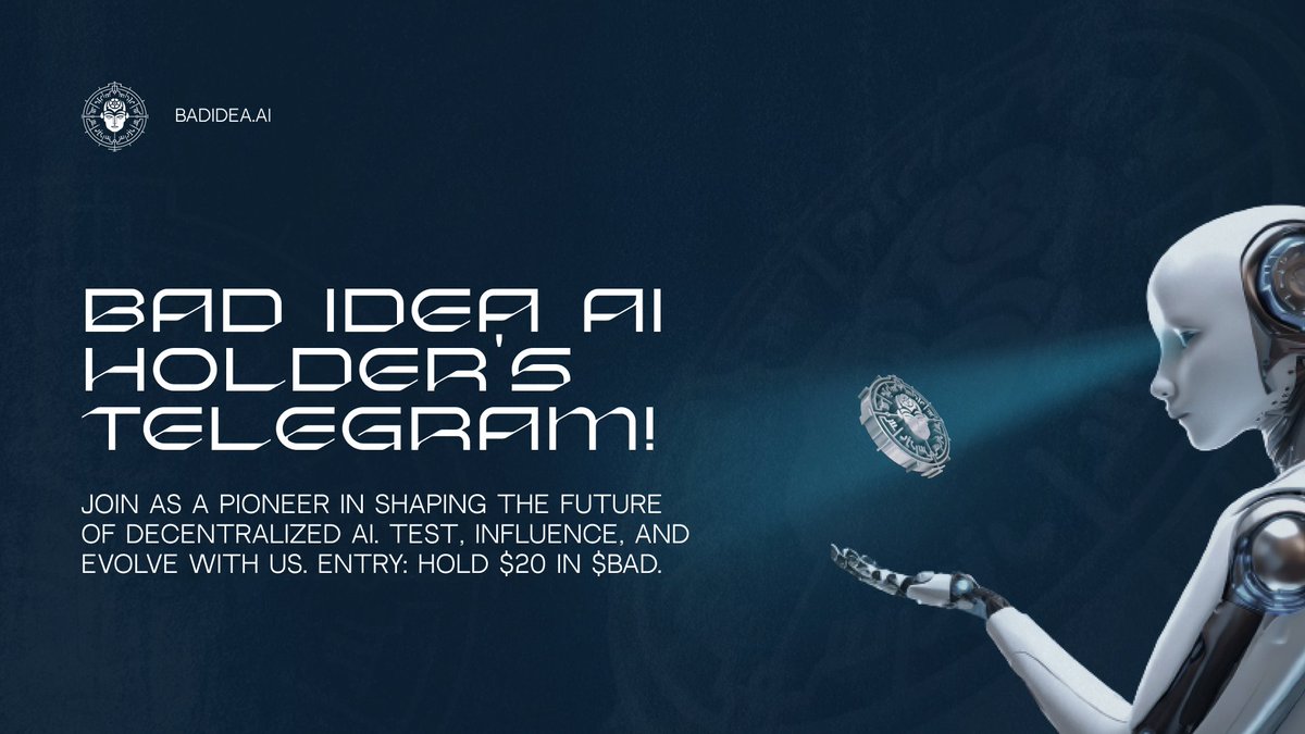 Paula88899's tweet photo. Dear #badbrigade ✨️❤️ 

🚀 Join the Journey in AI Innovation with #BAD!🌐

🤖 Step into the Bad Idea AI Holder's Group.
👥 Engage with like-minded #BADIDEAAI holders.
💼 Strategize with others who have skin in the game.

🔑 Gain access for just holding $20 in $BAD.
🔗 Click the link to be part of a community driving AI forward!

Holders_group 
https://t.co/8iSHcFl4Mn?…