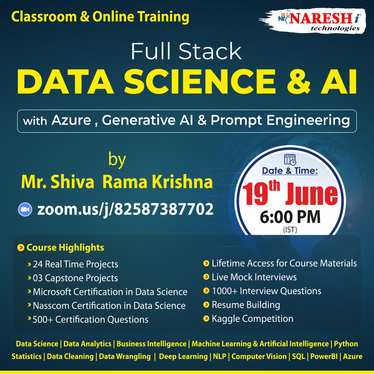 nareshitech's tweet image. ✍️Enroll Now: bit.ly/3x75PW9
👉Attend a Free Demo On Full Stack Data Science & AI by Mr.Shiva Rama Krishna
📅Demo On: 19th June @ 6:00 PM (IST)
#Fullstackdatascience #ai #machinelearning #python #chatgpt #sql #Database #Dataanalyst #it #azure #onlinetraining #classroom