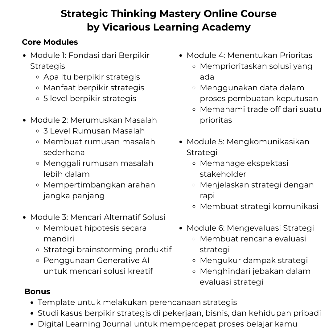 Minggu lalu gue announce course Strategic Thinking

Ada yang DM dan mengira ini gratisan, ini berbayar ya hehe

Cuma untuk launching di akhir bulan ini, gue akan kasi diskon 25%

Follow, like, retweet, dan reply dengan kata "stm"

Nanti gue share landing pagenya lewat DM