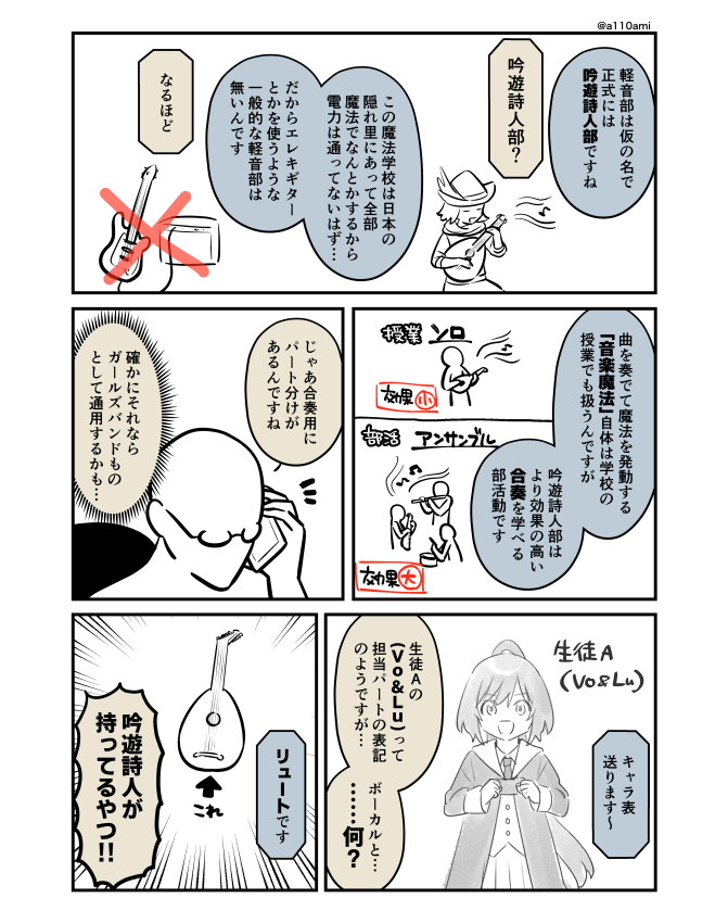 新連載を考える漫画家と編集のオリジナル漫画(のネーム )
魔法学校__ガールズバンドもの編(2/3) 
