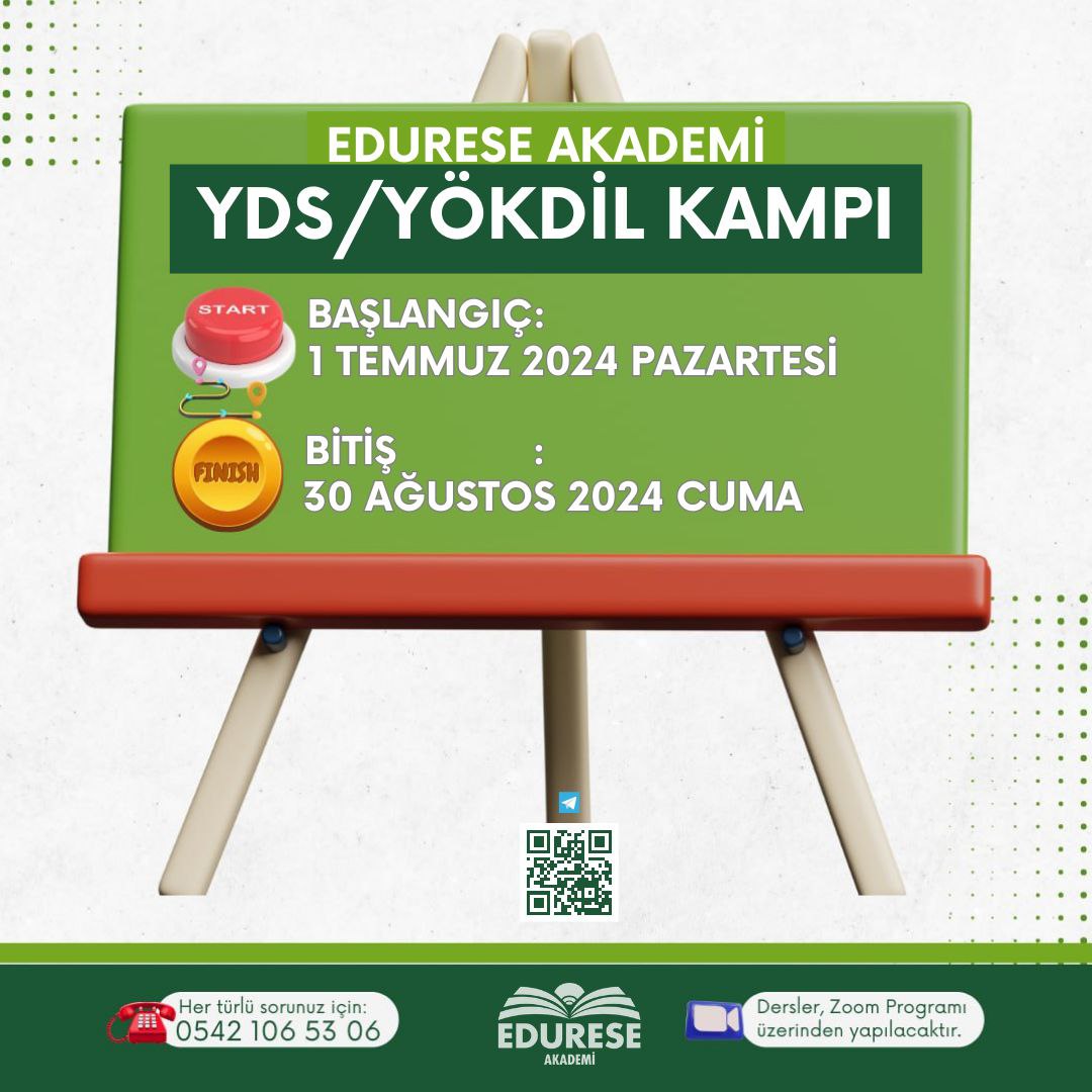 Yds/Yökdil Arapça sınavlarına hazırlık çalışmalarının hızlandığı bu dönemde Edurese Akademi olarak
3 takipçimize yapacağımız Yds/Yökdil kampını hediye ediyoruz. 🎁
Yapmanız gerekenler
Bu gönderiyi Rt'lemek ve yorumlara katıldım yazmak.
